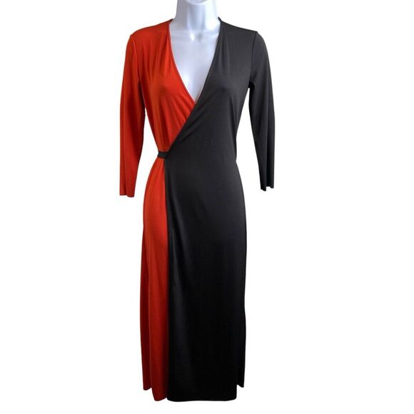Zara Women's Red Black Color Block Wrap Dress Size M Bold Statement Retro‎ Chic - Picture 1 of 11